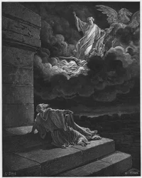 Gustave Doré Bijbel: Elia opgenomen in de hemel in een vurige wagen